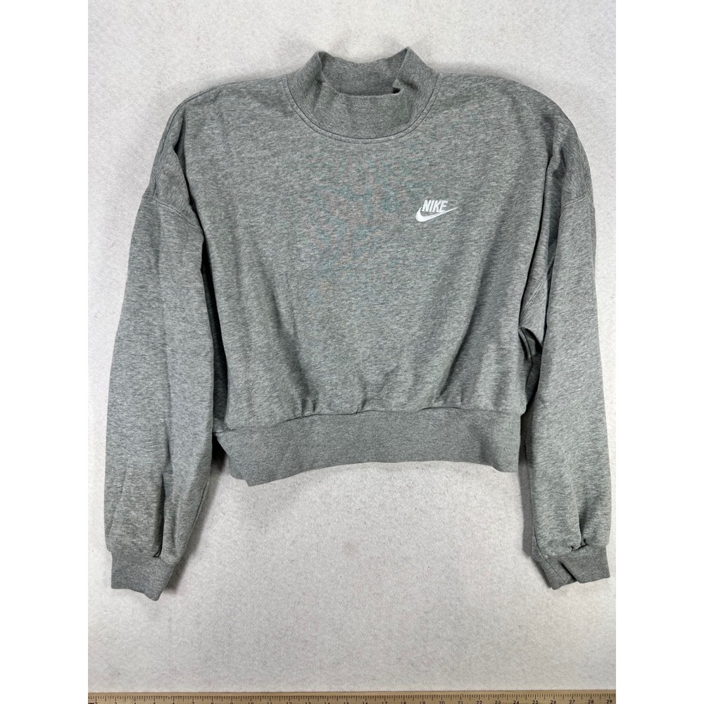 Nike Womens Cropped Sweatshirt Heather Grey Mock Neck Pullover Medium M